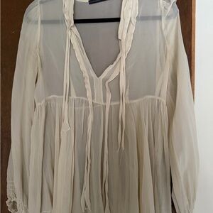 Vintage Sheer Cream Blouse w/ Neck Ties